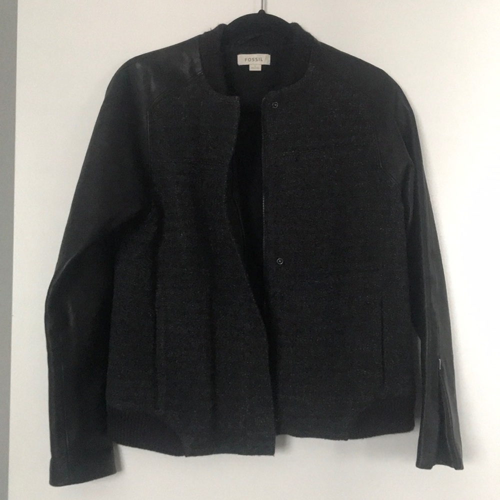 Leather & Tweed Black Bomber Jacket